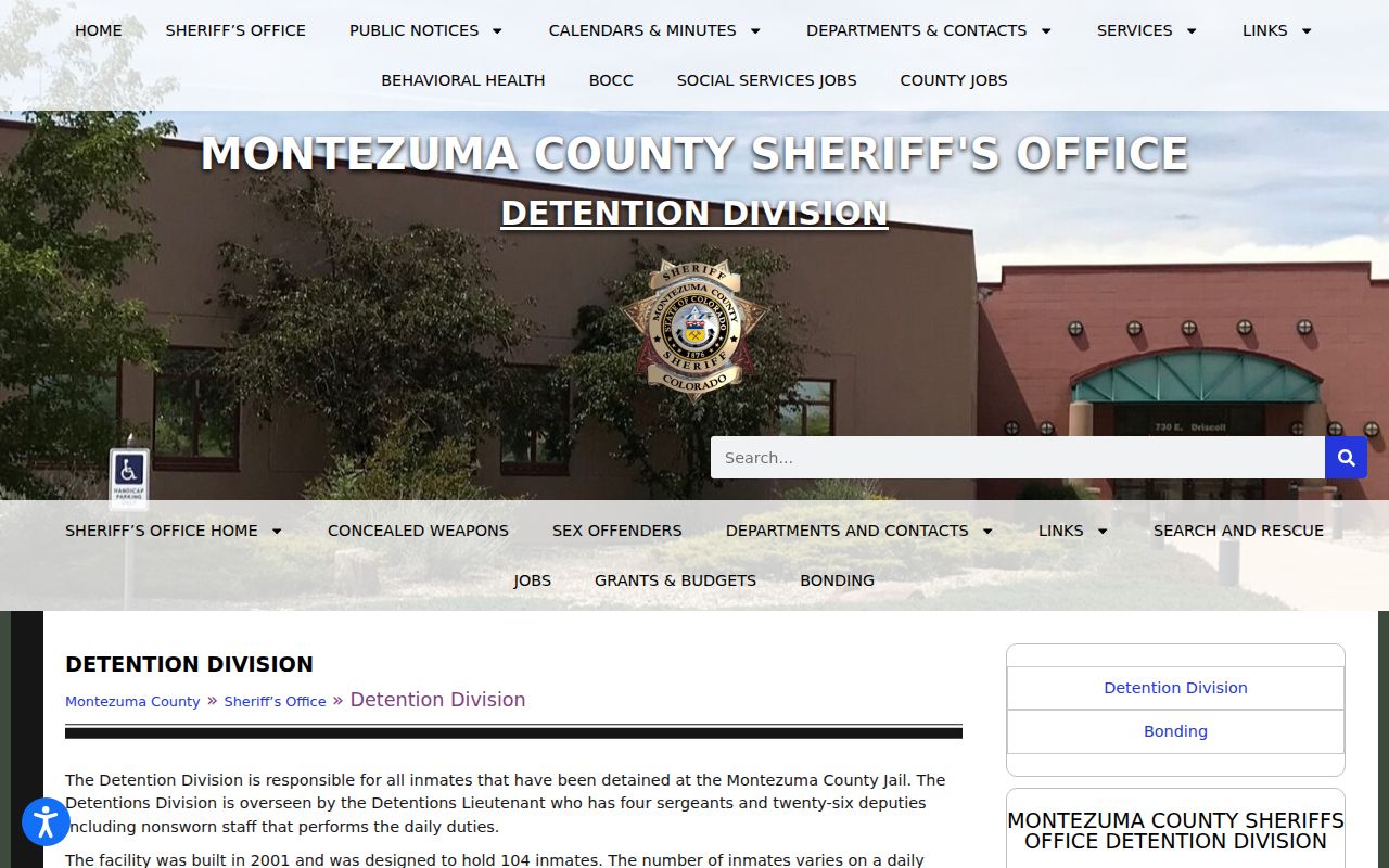 Montezuma County arrest history detention booking facility