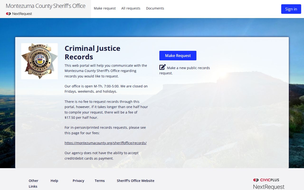 Montezuma County arrest history NextRequest portal