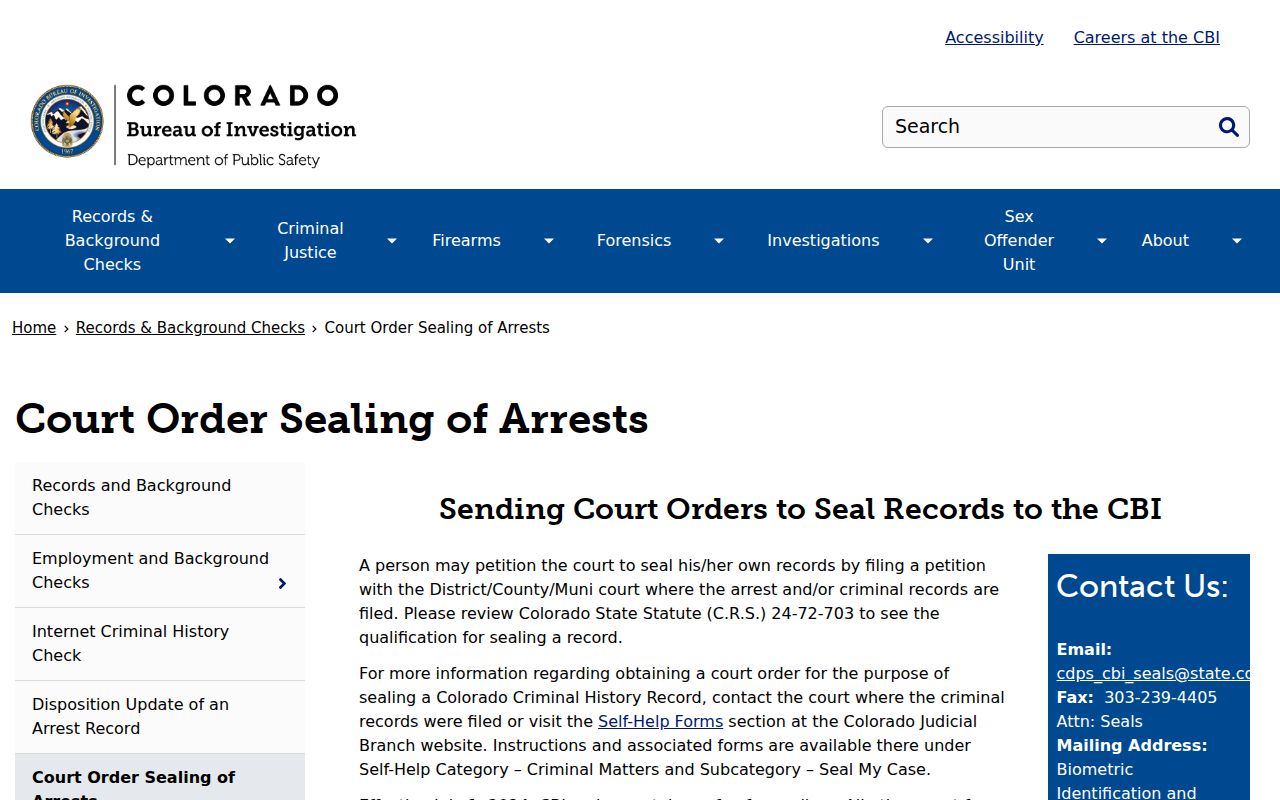 Official CBI guidance on court-ordered sealing of arrest records