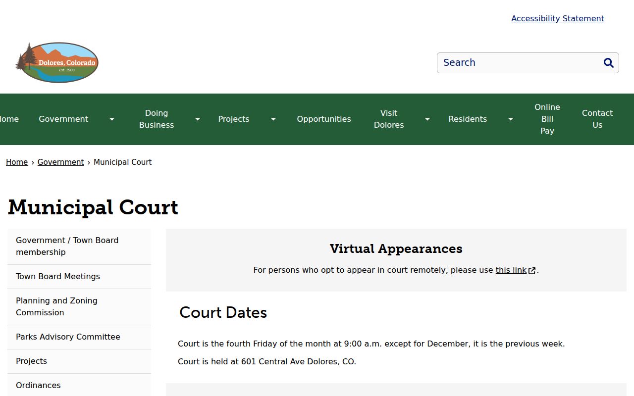 Official Dolores Municipal Court schedule and contact information