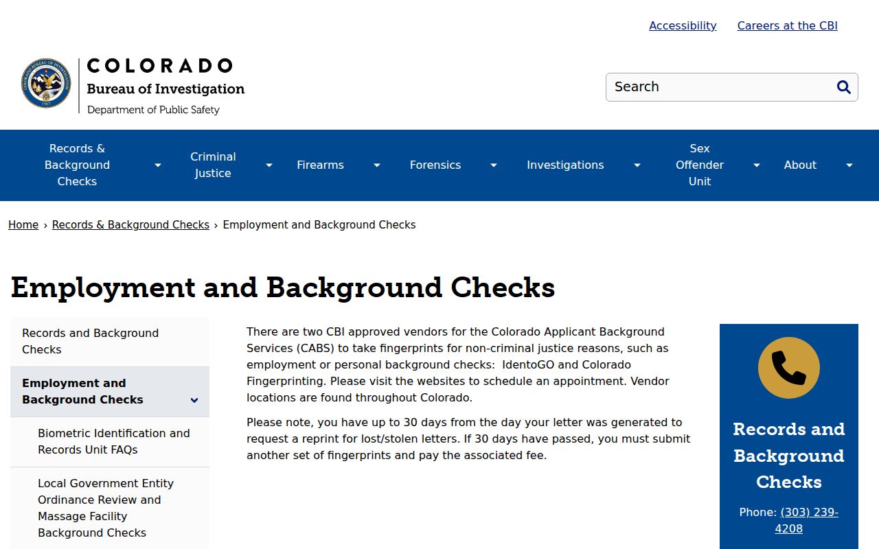 Official Colorado Applicant Background Services fingerprint channel
