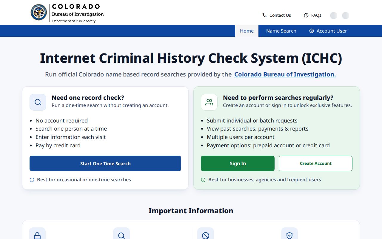 CBI Internet Criminal History Check portal for Montezuma County record searches