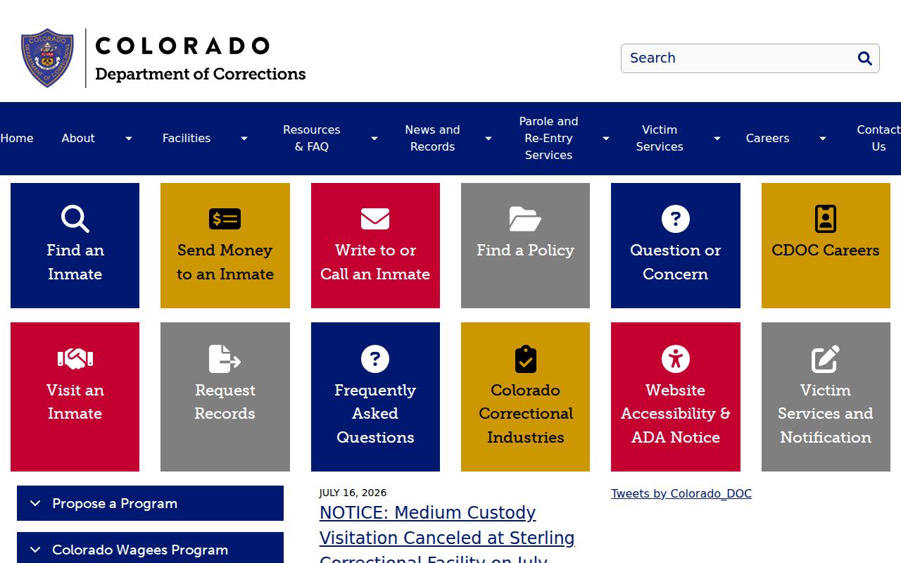 Colorado Department of Corrections channel for Montezuma County custody records