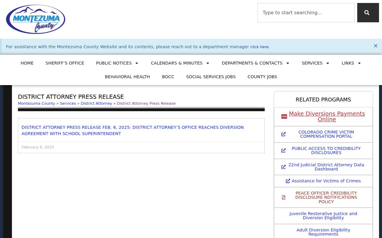 Montezuma County district attorney records and official releases