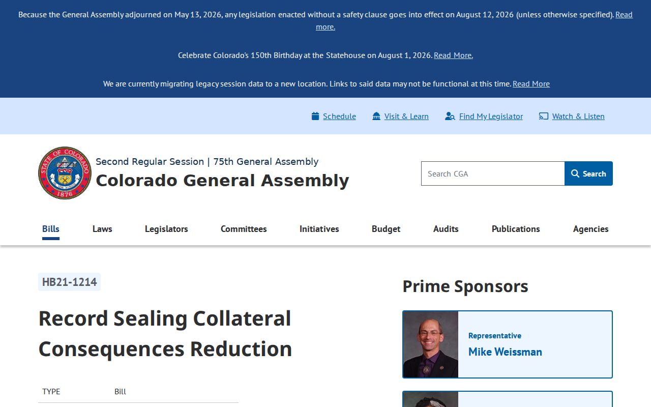 Colorado HB21-1214 automatic sealing legislation