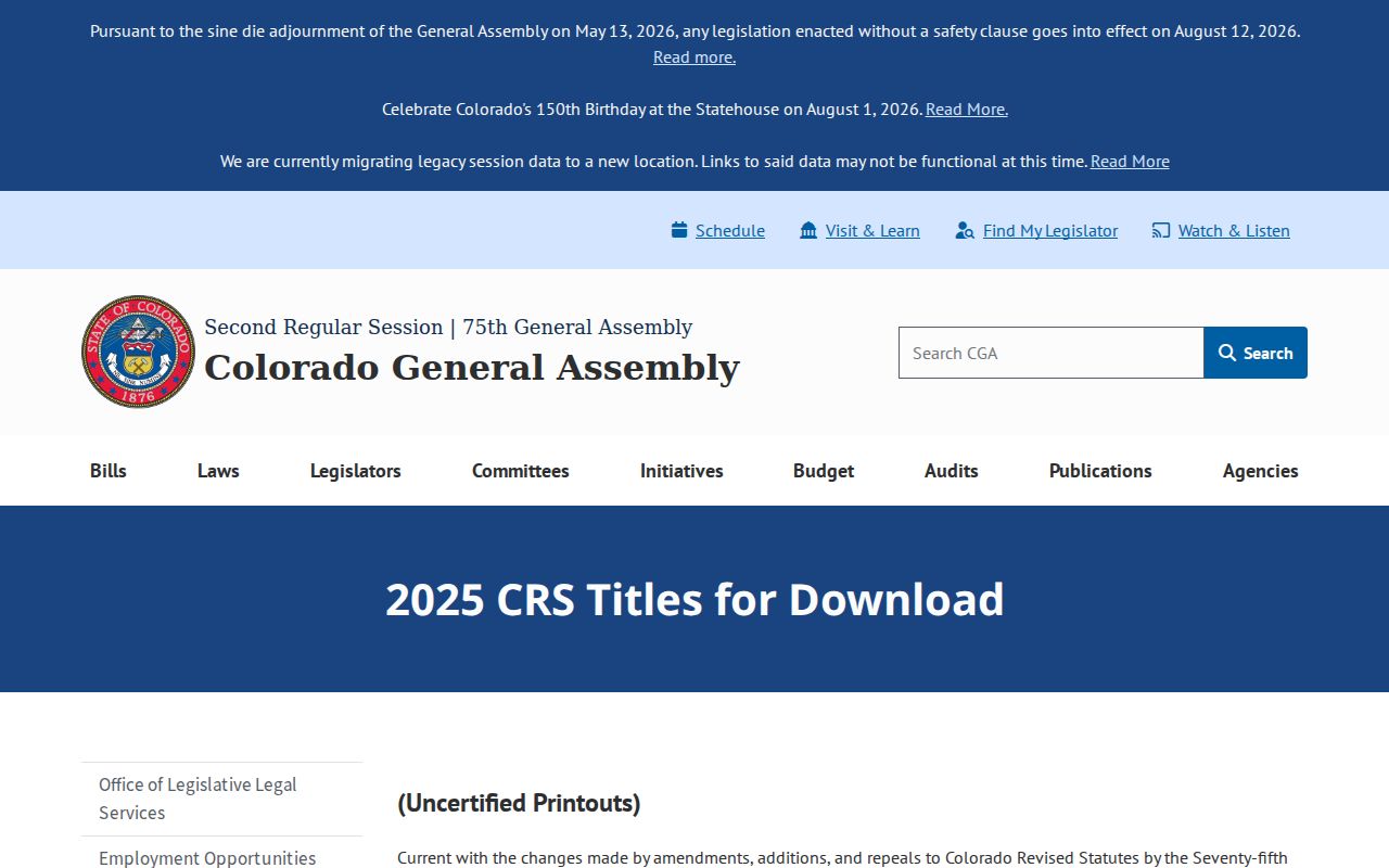 Official Colorado Revised Statutes access page