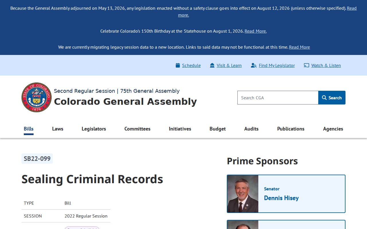 Colorado SB22-099 record sealing legislation
